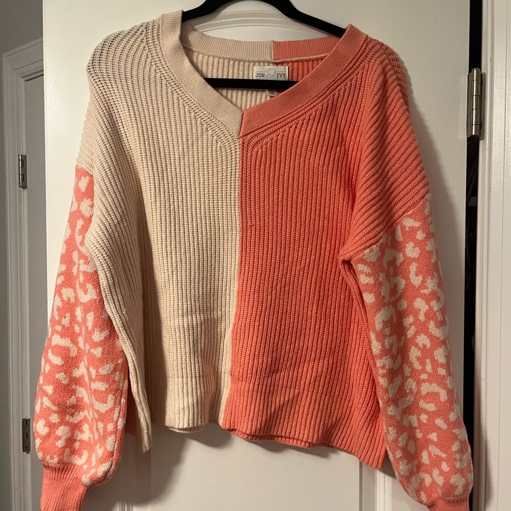 CREAM AND PINK CHEETAH FRANCESCAS SWEATER SIZE MEDIUM